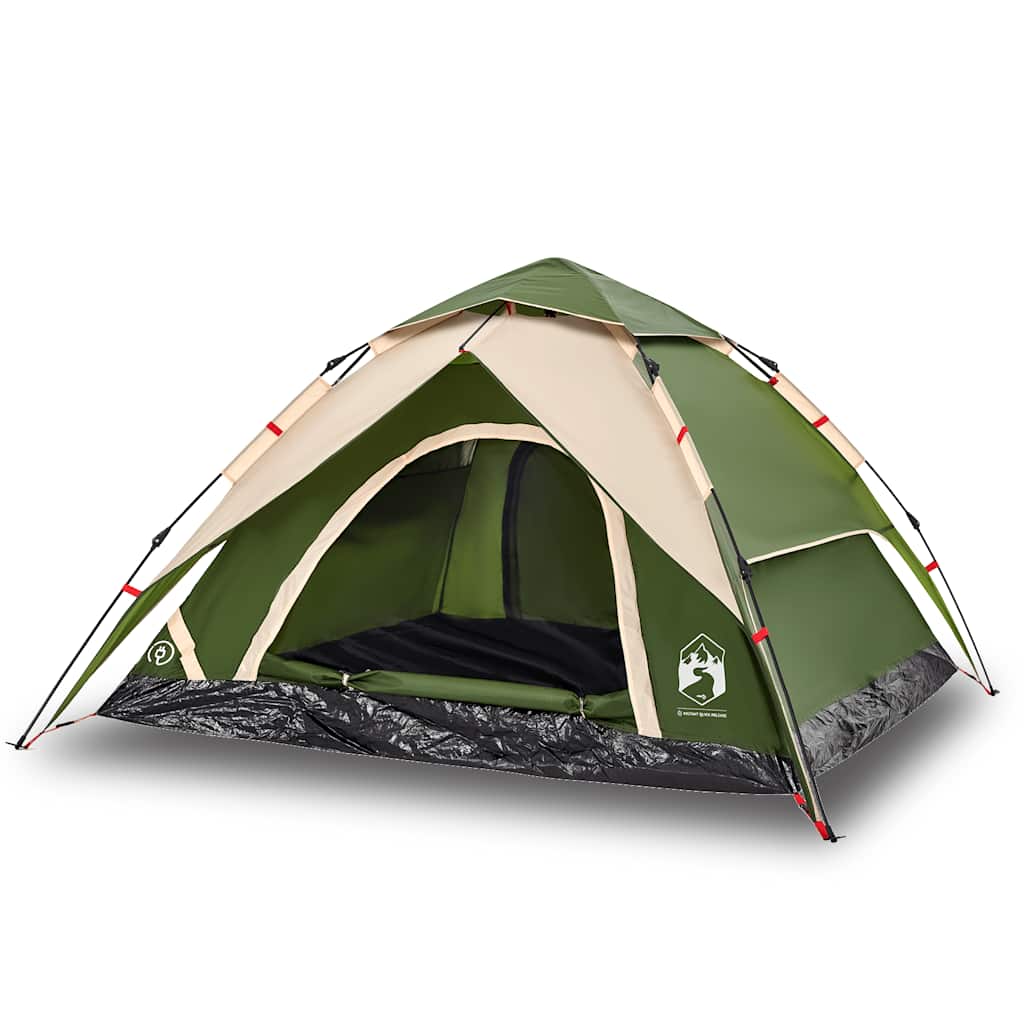 Detail van de vidaXL koepeltent in groen, met open ingang en snelontgrendeling.