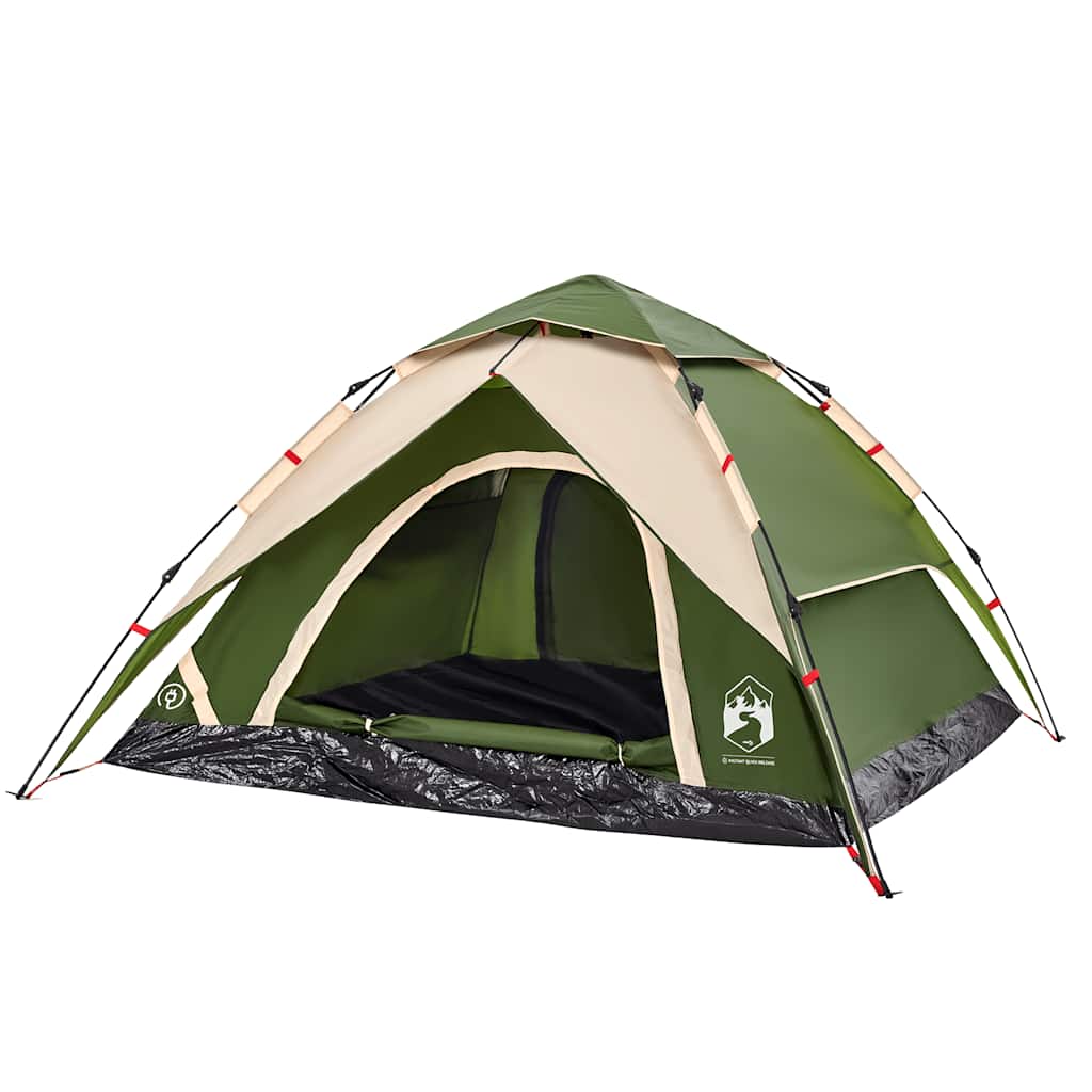Detail van de vidaXL koepeltent in groen met snelontgrendeling en open ingang.