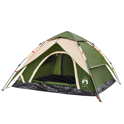 Detail van de vidaXL koepeltent in groen met snelontgrendeling en open ingang.