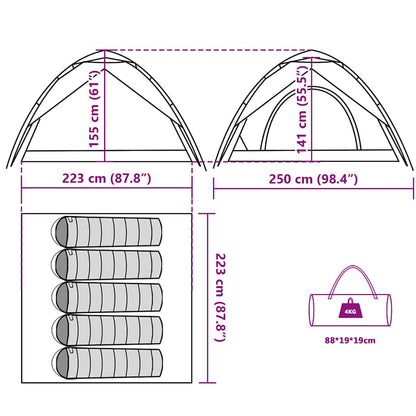 Detailweergave van de afmetingen en het ontwerp van de vidaXL koepeltent.