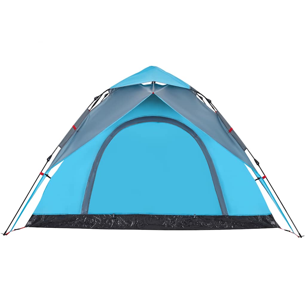 Detail van de blauwe vidaXL koepeltent met een grote ingang en ventilatierooster.