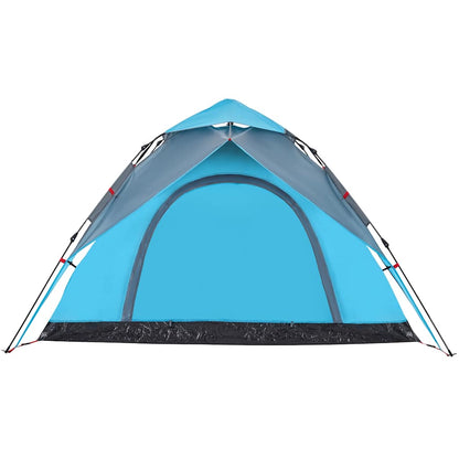Detail van de blauwe vidaXL koepeltent met een grote ingang en ventilatierooster.