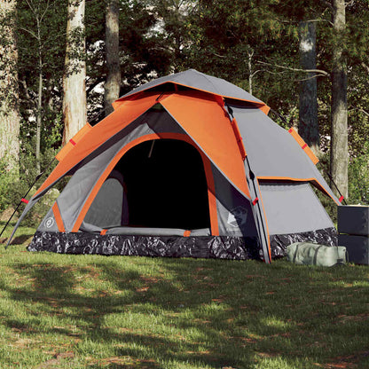 VidaXL koepeltent voor 5 personen in grijs en oranje, snelopzetbaar in natuuromgeving.