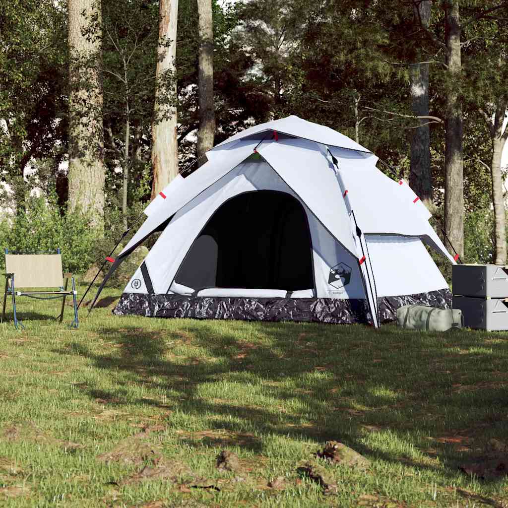 Detail van de vidaXL koepeltent in wit, met snelontgrendeling en verduisterende stof.