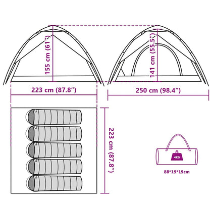 Detail van de afmetingen en specificaties van de vidaXL 5-persoons koepeltent.