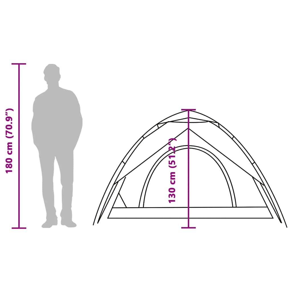 Detail van de vidaXL koepeltent met afmetingen en zijaanzicht van de tent.