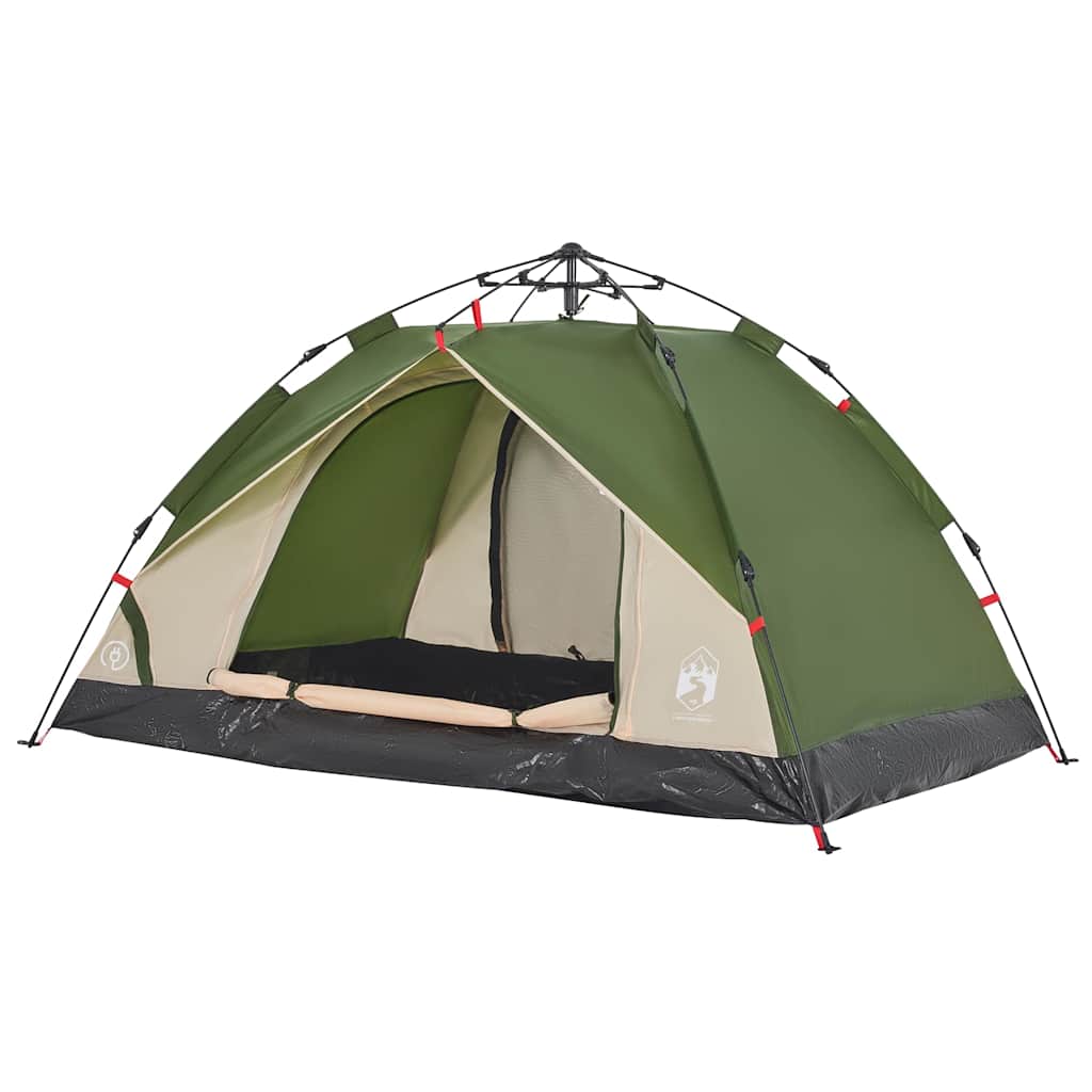 Detail van de vidaXL koepeltent in groen met open ingang en waterdichte buitenzijde.