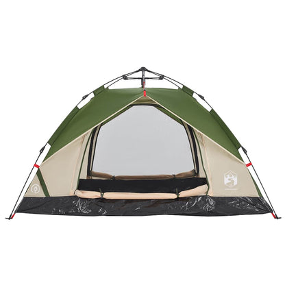 Detail van de vidaXL koepeltent in groen, met open ingang en gaasventilatie.