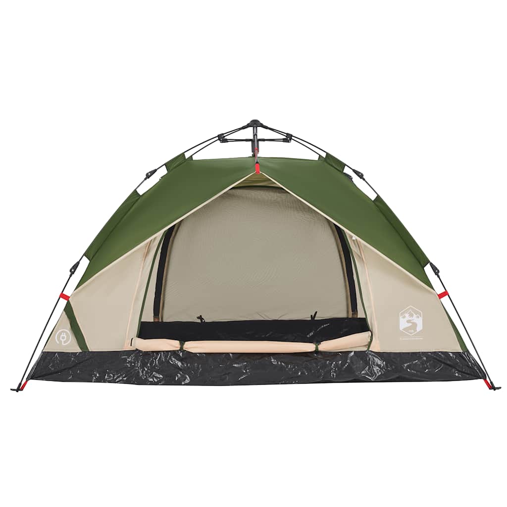 Detail van de vidaXL koepeltent in groen, met open ingang en ventilatiedetails.
