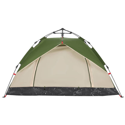 Detail van de vidaXL koepeltent met groene bovenkant en beige zijwanden, zijaanzicht.