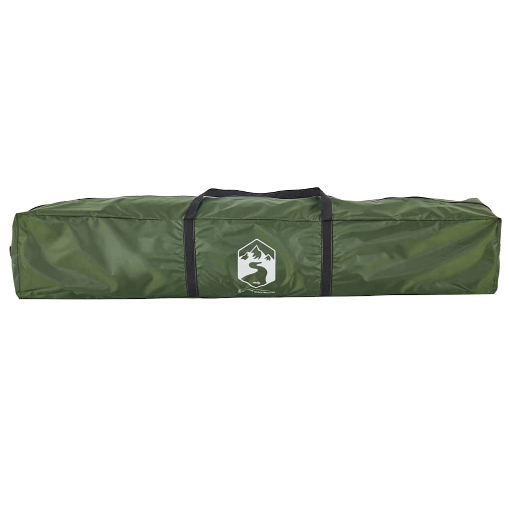 Groene vidaXL koepeltent opgerold in een beschermende tas met handvat.