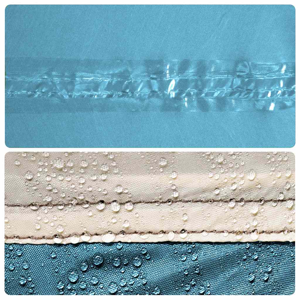 Detail van de waterdichte naden van de vidaXL koepeltent in blauw.