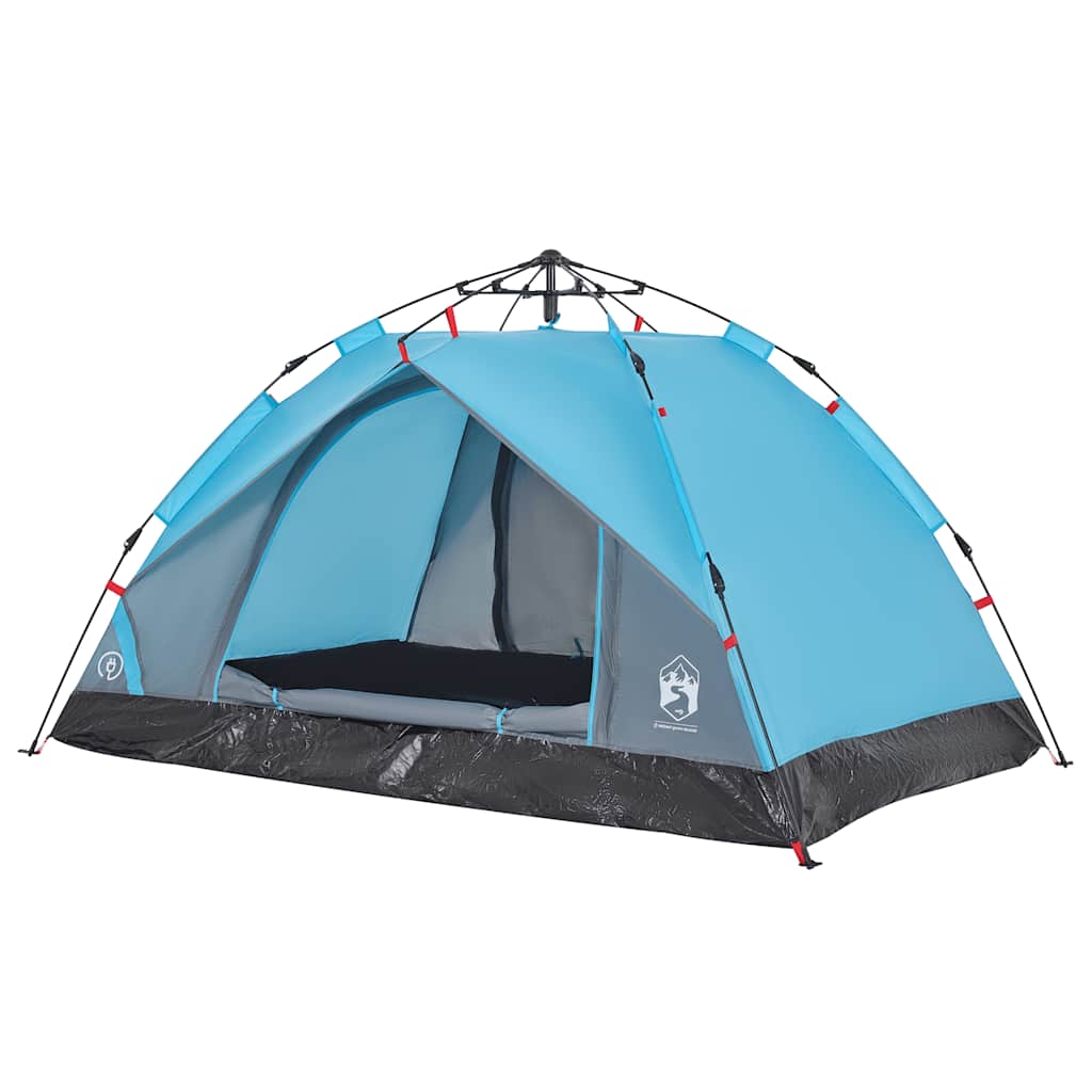 Zijaanzicht van de vidaXL koepeltent in blauw met open ingang.