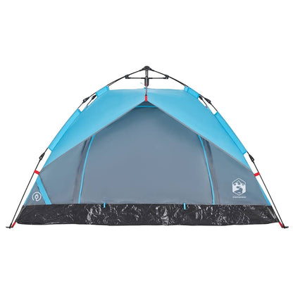 Detail van de vidaXL koepeltent in blauw met een open ingang en waterdichte stof.
