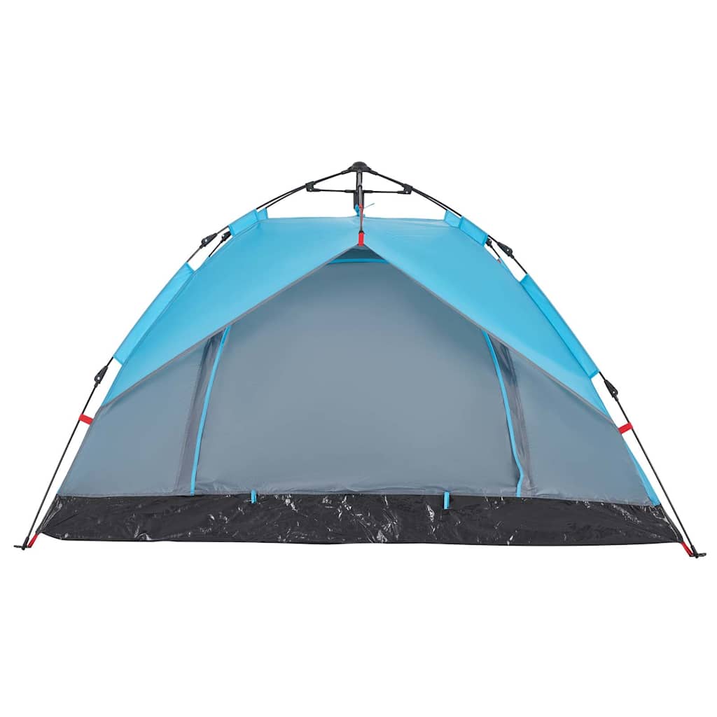 Zijaanzicht van de vidaXL koepeltent in blauw met snelontgrendeling en waterdichte voorkant.