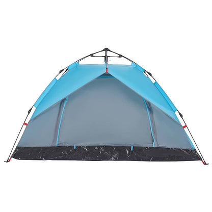 Zijaanzicht van de vidaXL koepeltent in blauw met snelontgrendeling en waterdichte voorkant.
