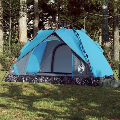 vidaXL koepeltent voor twee personen in blauw, met snelontgrendeling en open zijaanzicht.