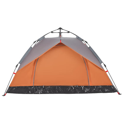 Detail van de grijs-oranje vidaXL koepeltent met snelontgrendeling, zijaanzicht.