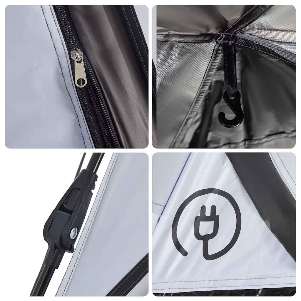 Detail van de rits, haak en bevestigingsmechanisme van de vidaXL koepeltent.