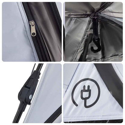 Detail van de rits, haak en bevestigingsmechanisme van de vidaXL koepeltent.