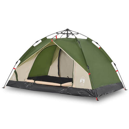 Detail van de vidaXL koepeltent in groen, zijaanzicht met open ingang en ventilatie.