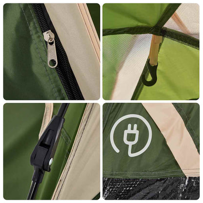 Detail van de rits en bevestigingspunten van de vidaXL koepeltent in groen.