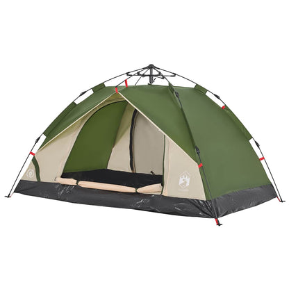 Detail van de vidaXL koepeltent in groen met open ingang en ventilatie.