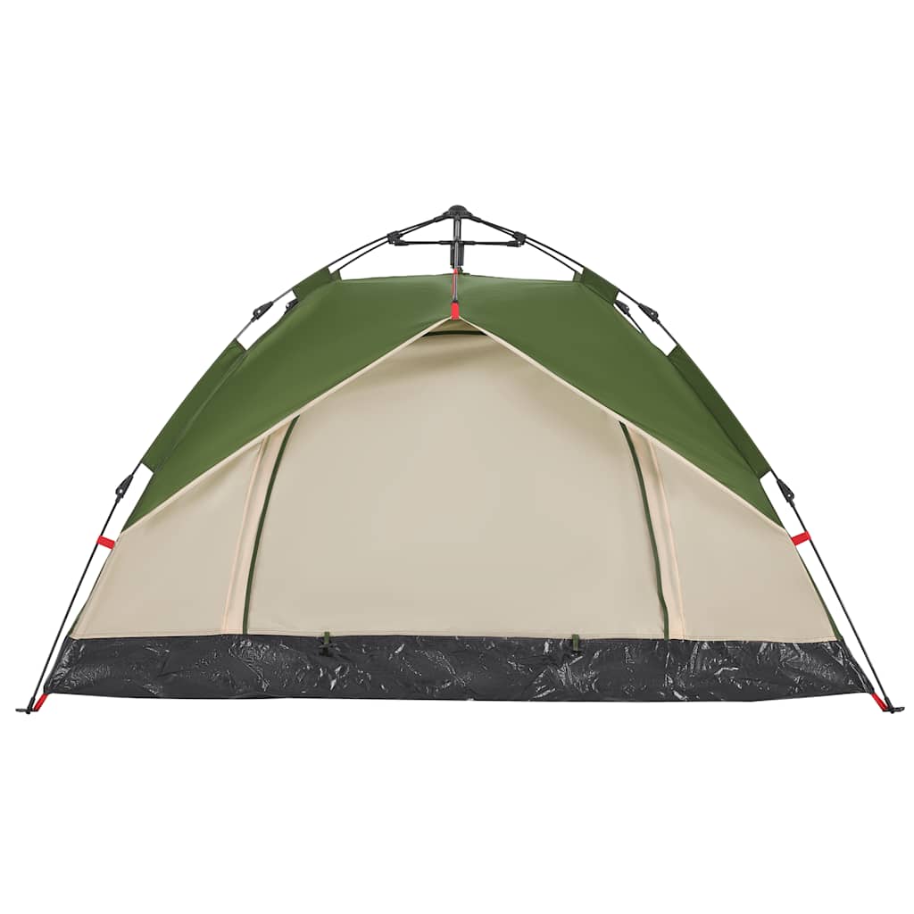 Detail van de vidaXL koepeltent met groene top en beige zijwanden, zijaanzicht.