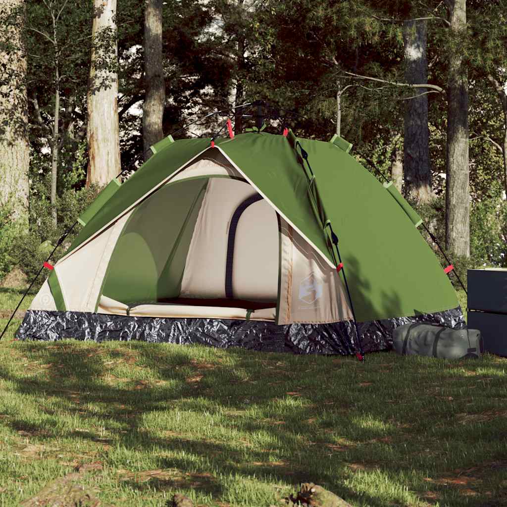 Koepeltent vidaXL 3-persoons in groen, met open ingang en comfortabele binnenruimte.