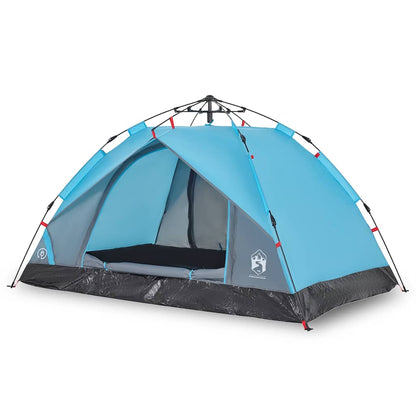 Detail van de blauwe vidaXL koepeltent met snelontgrendeling en ventilatieroosters.