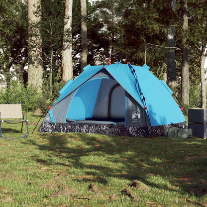 Detail van de vidaXL koepeltent in blauw, met open ingang en zicht op de binnenruimte.