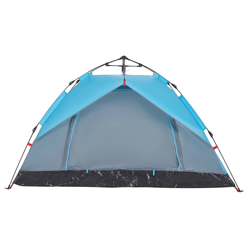 Detail van de blauwe vidaXL koepeltent met snelontgrendeling en ventilatierooster.