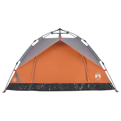 Detail van de grijs-oranje vidaXL koepeltent met snelontgrendeling, zijaanzicht.