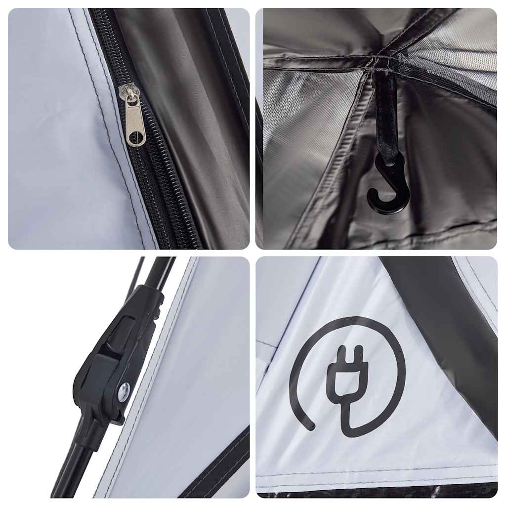 Detail van de rits en haak binnenin de vidaXL koepeltent voor extra functionaliteit.