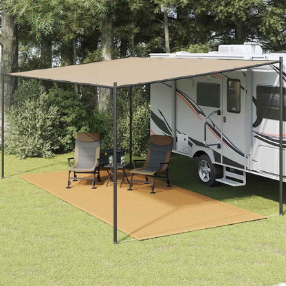 vidaXL tenttapijt 250x600 cm in zandkleur, geplaatst onder een caravanluifel met stoelen.