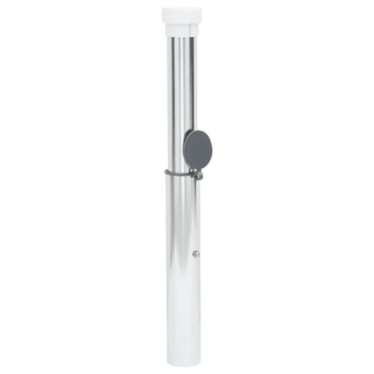 Detail van de zilveren vidaXL parasolvoet met bevestigingsmechanisme en aluminium buis.
