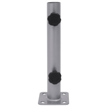 Detail van de zilverkleurige vidaXL parasolvoet met bevestigingsschroeven en stevige basis.
