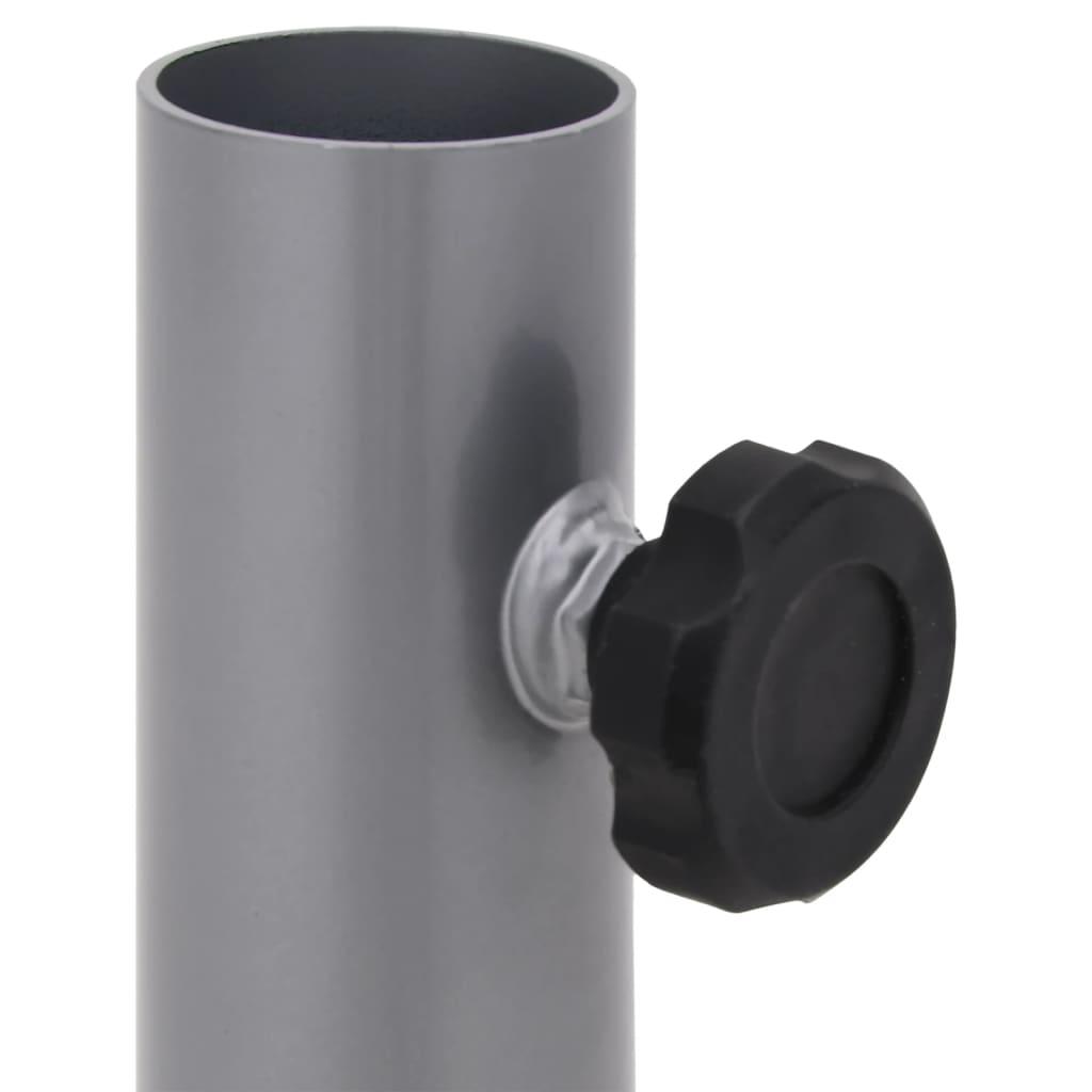 Detail van de zilverkleurige vidaXL parasolvoet met verstelbare schroef voor stevige bevestiging.