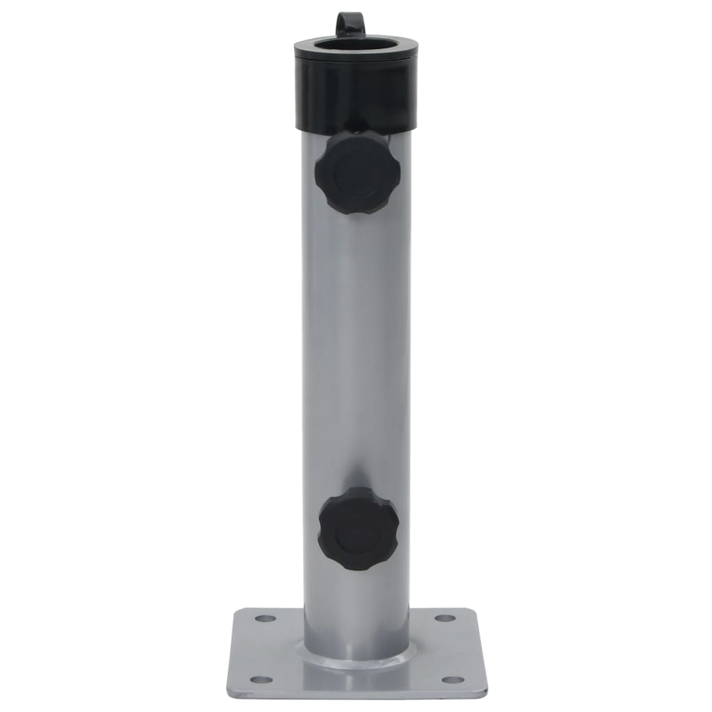 Zijaanzicht van de zilverkleurige vidaXL parasolvoet voor stokken van 38/48 mm.