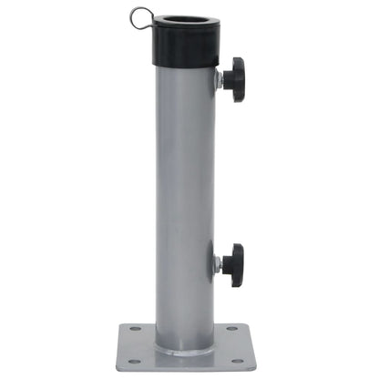 Detail van de zilverkleurige vidaXL parasolvoet met verstelbare klemmen en stevige basis.
