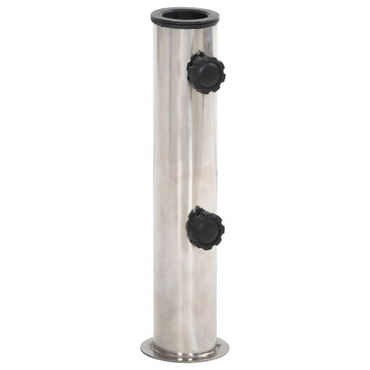 Zilverkleurige parasolvoet van vidaXL met verstelbare buisdiameter voor stokken van Ø38/48 mm.