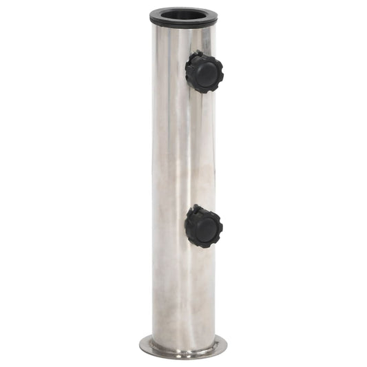Zilverkleurige parasolvoet van vidaXL met verstelbare buisdiameter voor stokken van Ø38/48 mm.