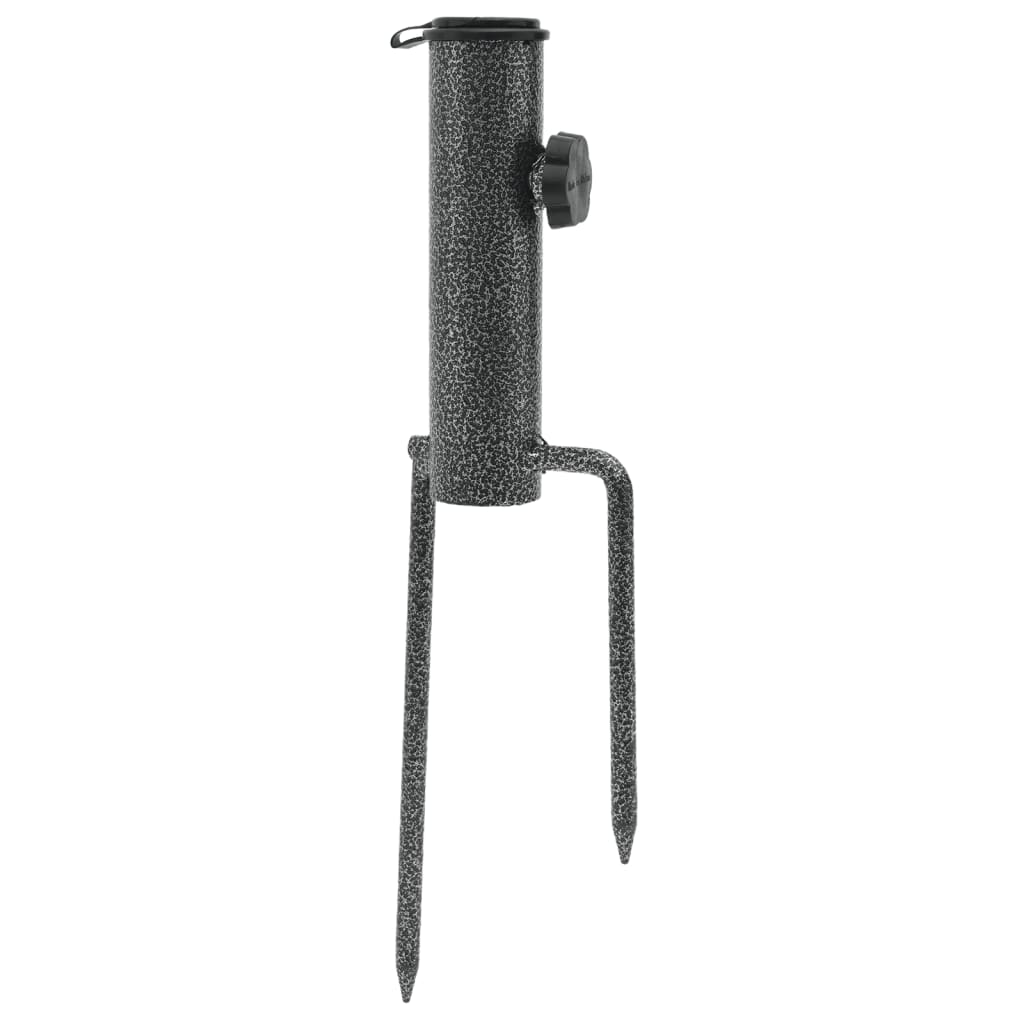 Detail van de vidaXL parasolstandaard met pennen, zijaanzicht van de stevige staalconstructie.