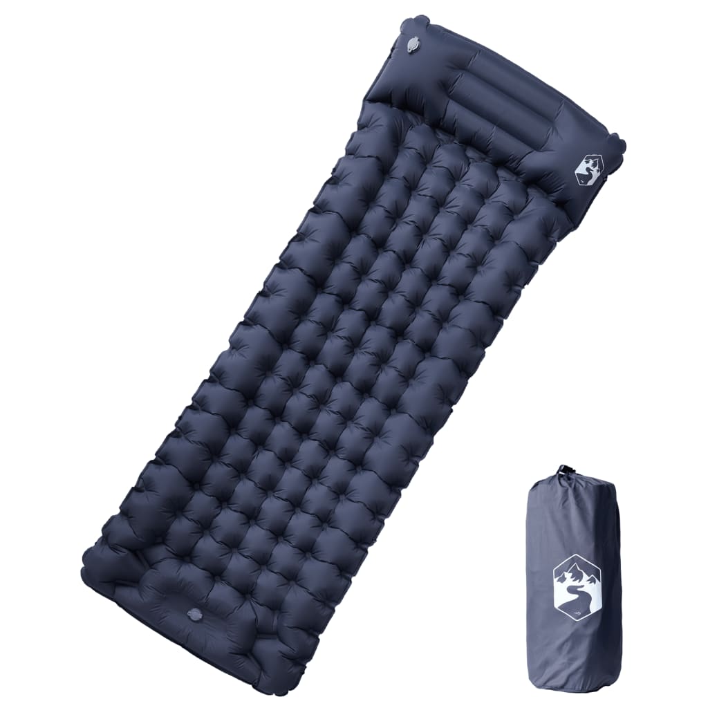 Grijs vidaXL zelfopblazend kampeermatras met kussen, bovenaanzicht.