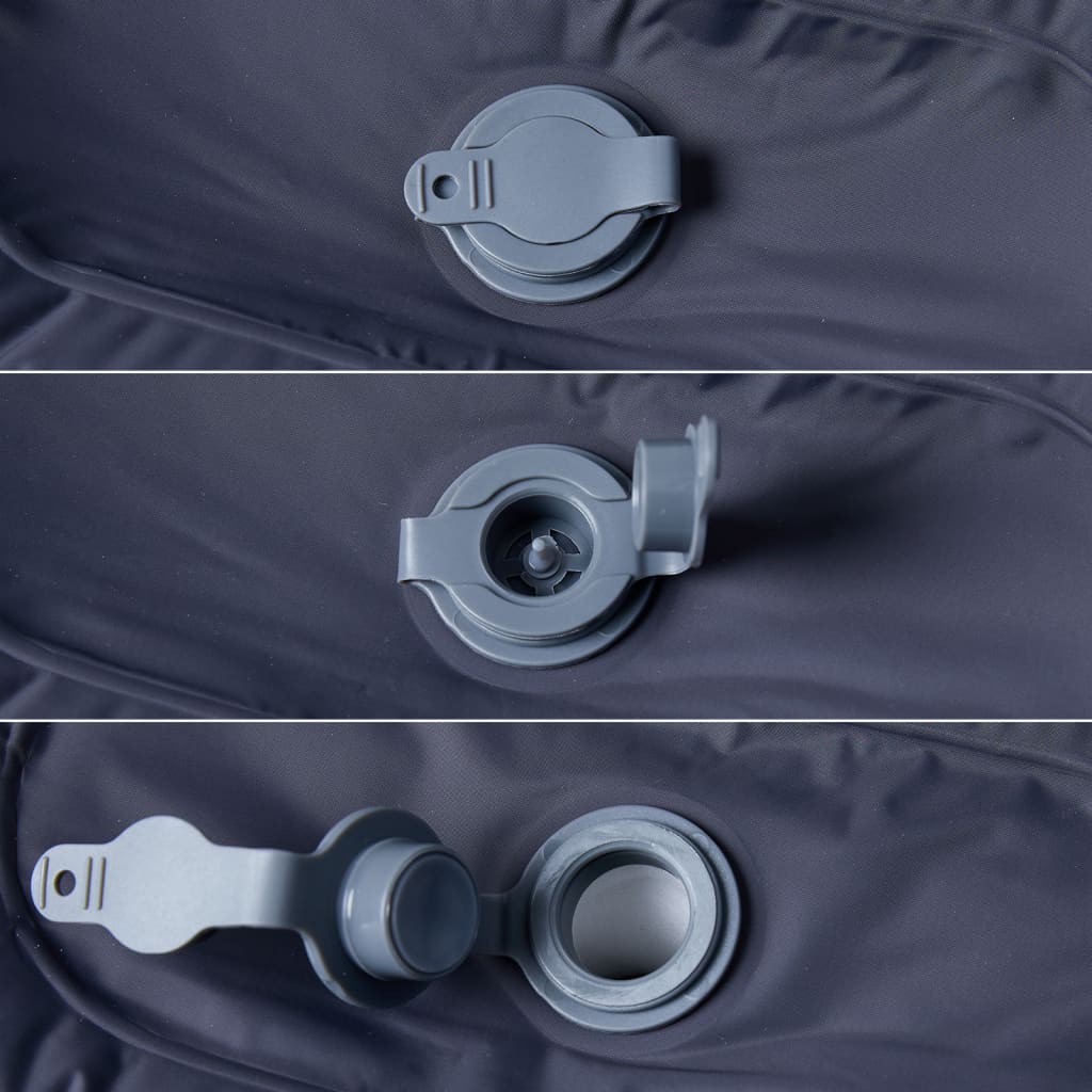 Detail van de zelfopblazende klep van het vidaXL kampeermatras in grijs.