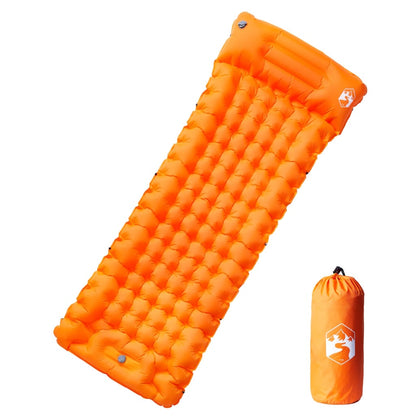 Oranje vidaXL zelfopblazend kampeermatras met comfortabele, gewatteerde structuur en opbergzak.