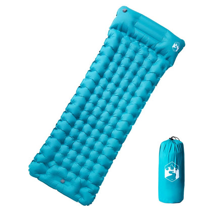 Zelfopblazend vidaXL kampeermatras in blauw met geïntegreerd kussen, bovenaanzicht.
