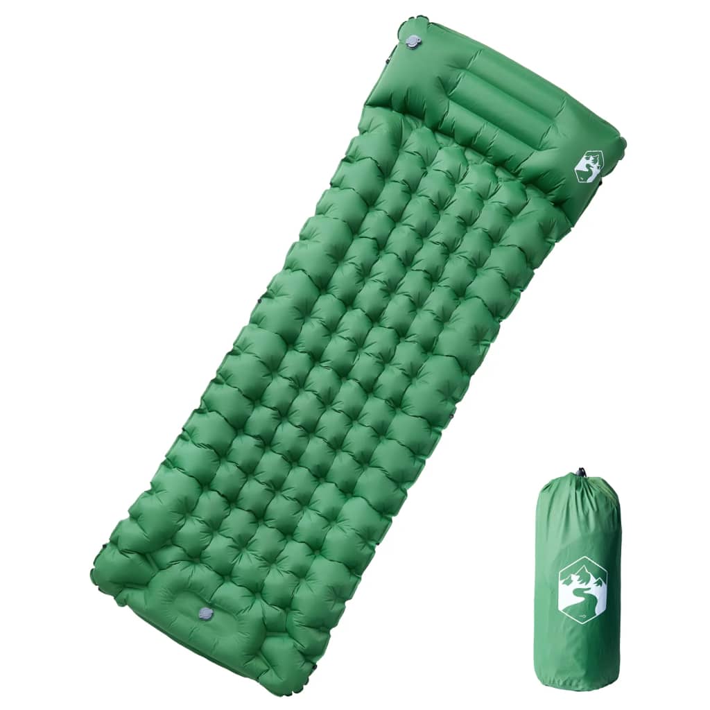 Groen vidaXL zelfopblazend kampeermatras met comfortabele opblaasstructuur, zijaanzicht.