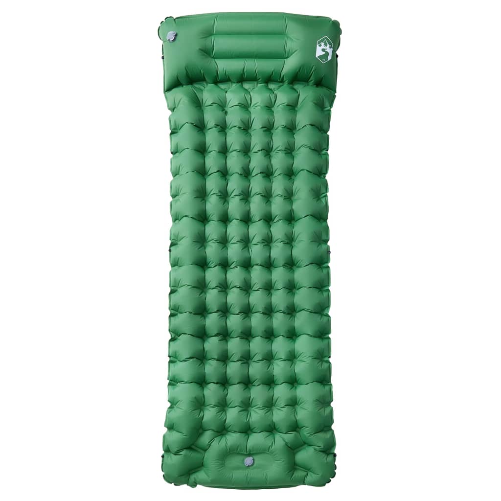 Detail van het groene vidaXL zelfopblazende kampeermatras met een comfortabele structuur.