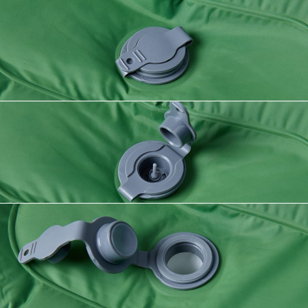 Detail van de zelfopblazende klep van het vidaXL kampeermatras in groen.